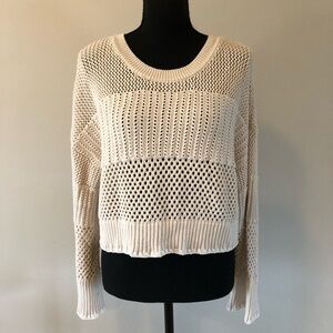 Women’s Happily Grey Long Sleeve Cream Cropped Knit Sweater size M
